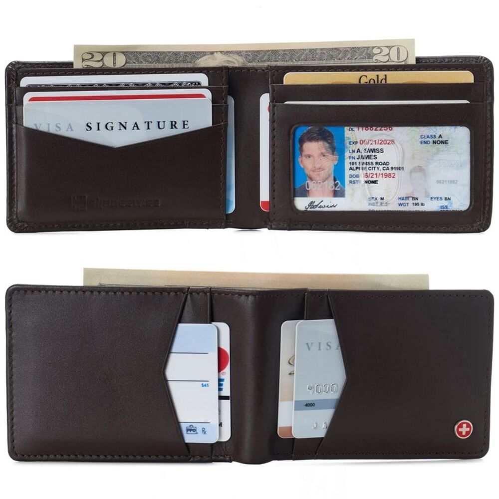 Alpine Swiss Mens RFID Protected Slimfold Wallet Slim Leather Bifold ID Window